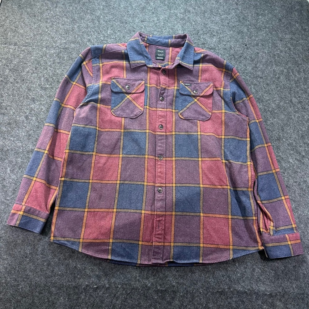 RVCA Mens Multi Plaid Regular Fit Flannel Button Up Shirt XXL